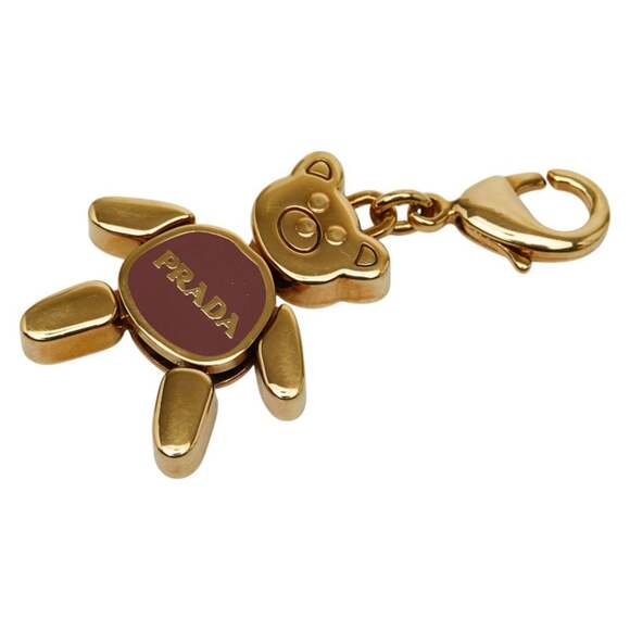 Prada Bear Logo Keychain Bag Charm Gold and Purple Plated Women's PRADA